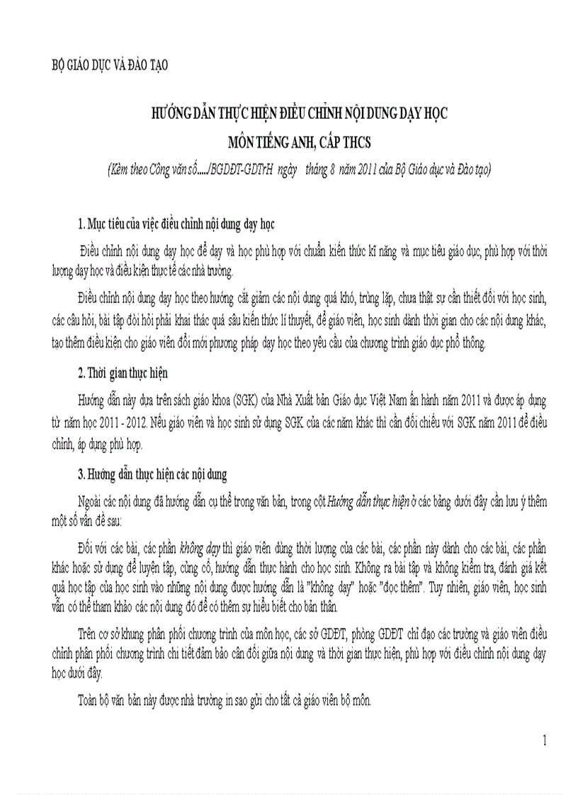 image for page Dự thảo hướng dẫn thực hiện điều chỉnh nội dung dạy học môn tiếng anh cấp thcs