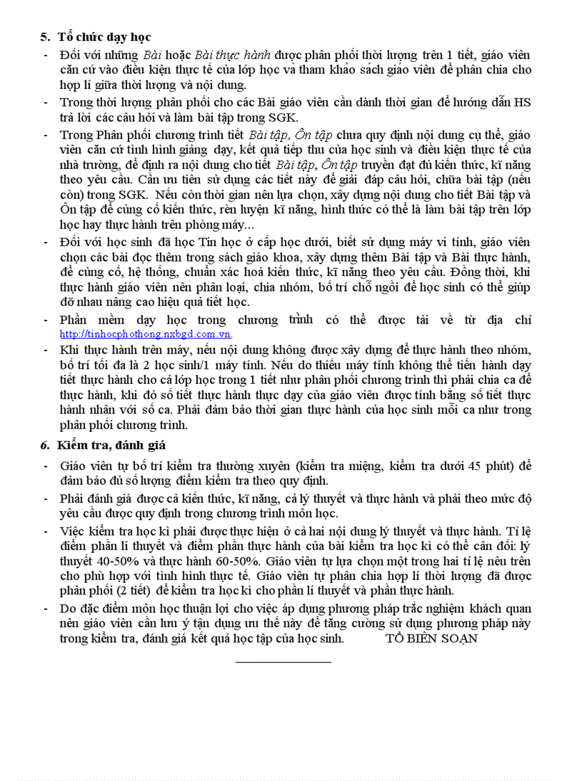 image for page Dự thảo PPCT môn Tin Học bậc THCS năm học 2010 2011