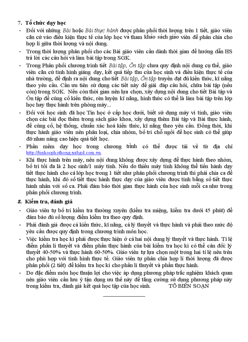 image for page Dự thảo PPCT môn Tin Học bậc THCS năm học 2010 2011