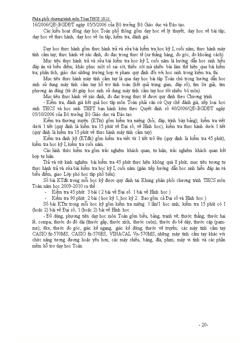 image for page Dự thảo PPCT môn Toán bậc THCS năm học 2010 2011