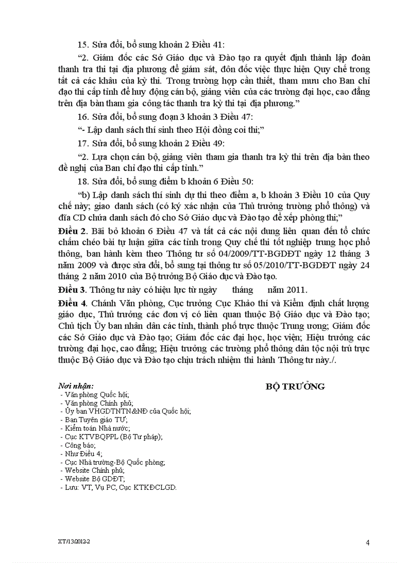 image for page DỰ THẢO Về việc sửa đổi bổ sung một số điều của Quy chế thi tốt nghiệp trung học phổ thông 2011