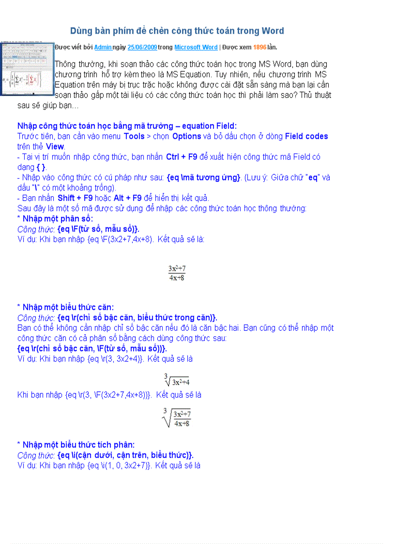 image for page Dùng bàn phím để chèn công thức toán trong Word