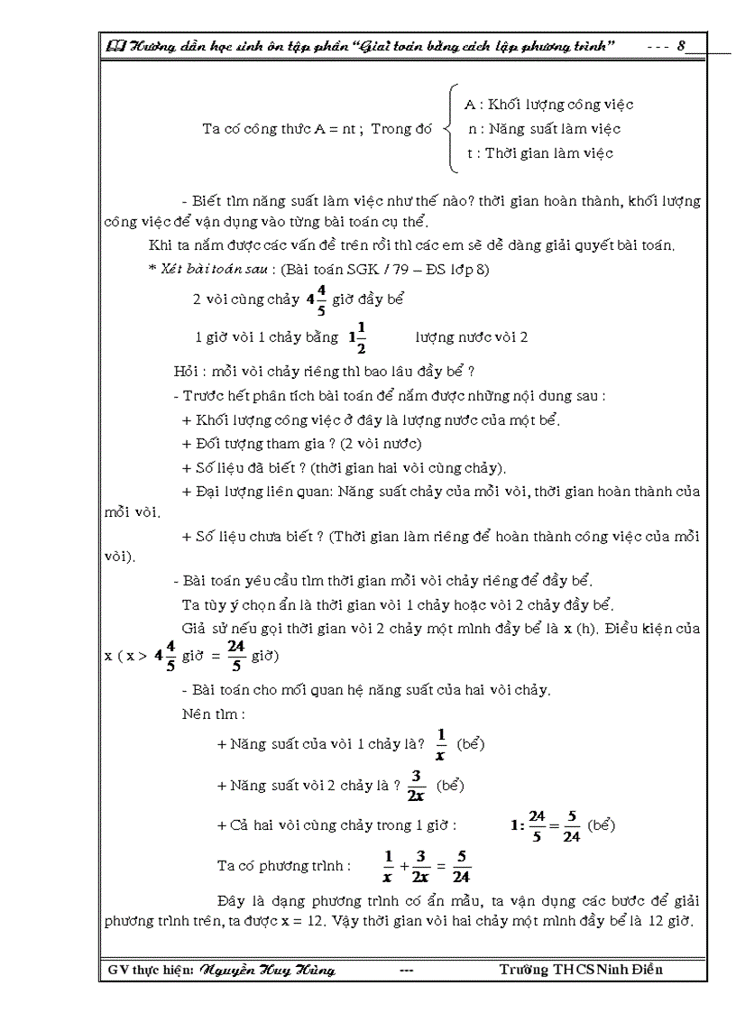 image for page Giải bài toán bằng cách lập phương trình Toán 8