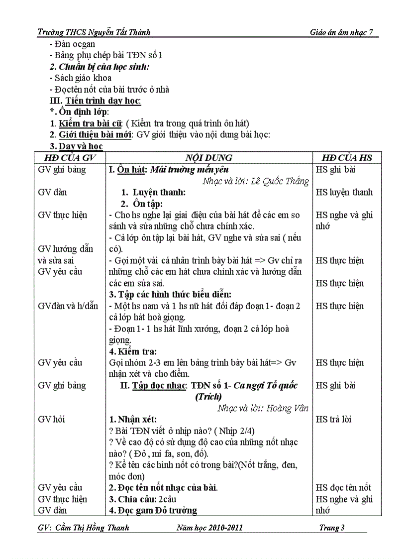 image for page Giáo án âm nhạc 7