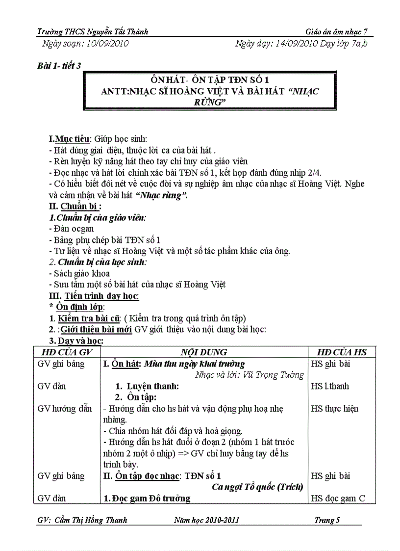 image for page Giáo án âm nhạc 7