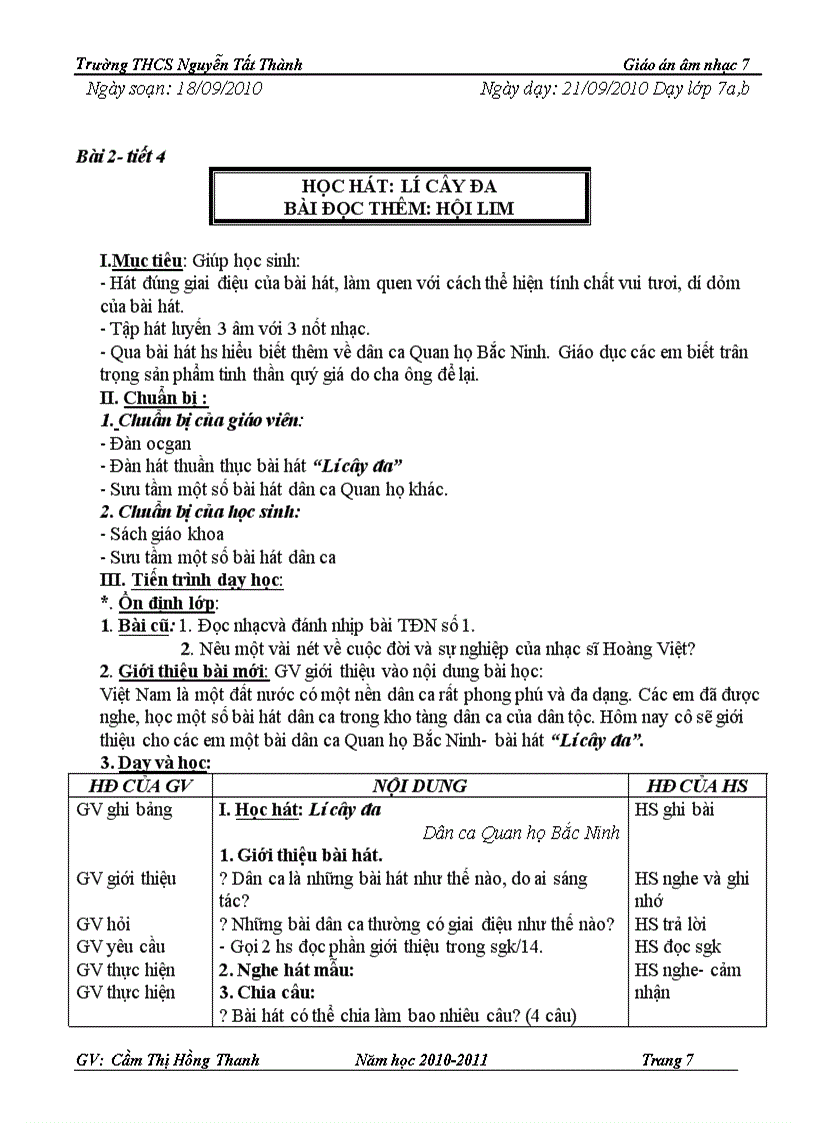 image for page Giáo án âm nhạc 7