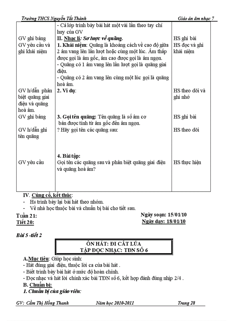 image for page Giáo án âm nhạc 7