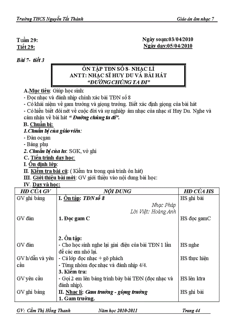 image for page Giáo án âm nhạc 7
