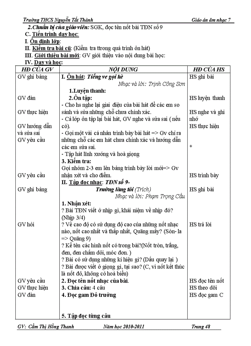 image for page Giáo án âm nhạc 7