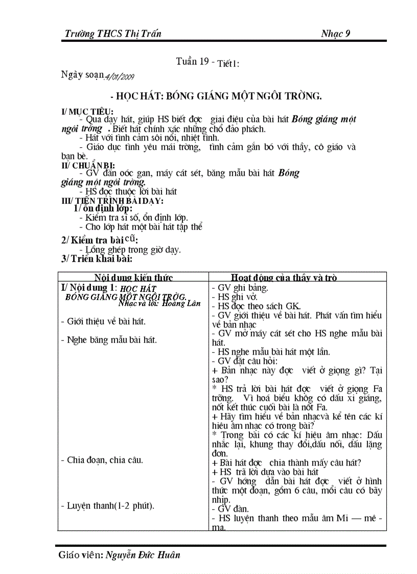 image for page Giáo án âm nhạc 9 năm 2009 2010