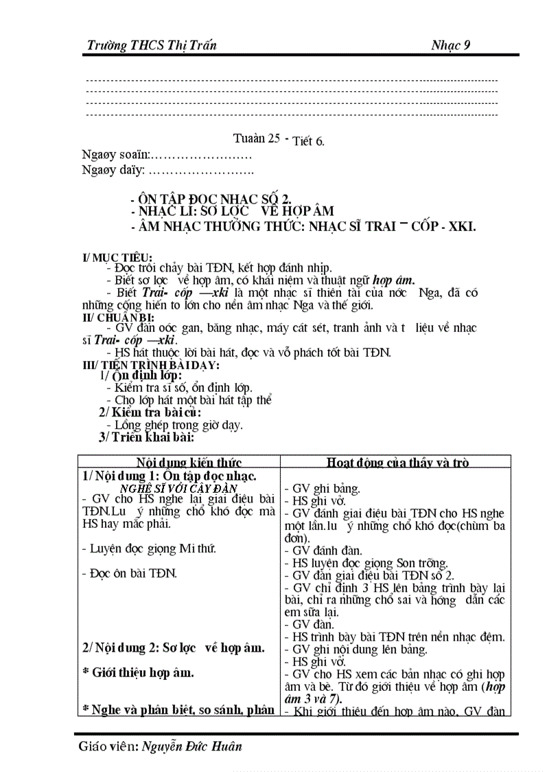 image for page Giáo án âm nhạc 9 năm 2009 2010