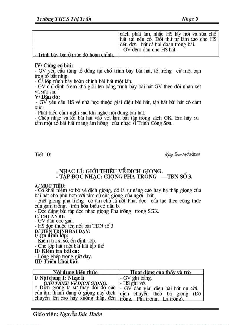 image for page Giáo án âm nhạc 9 năm 2009 2010