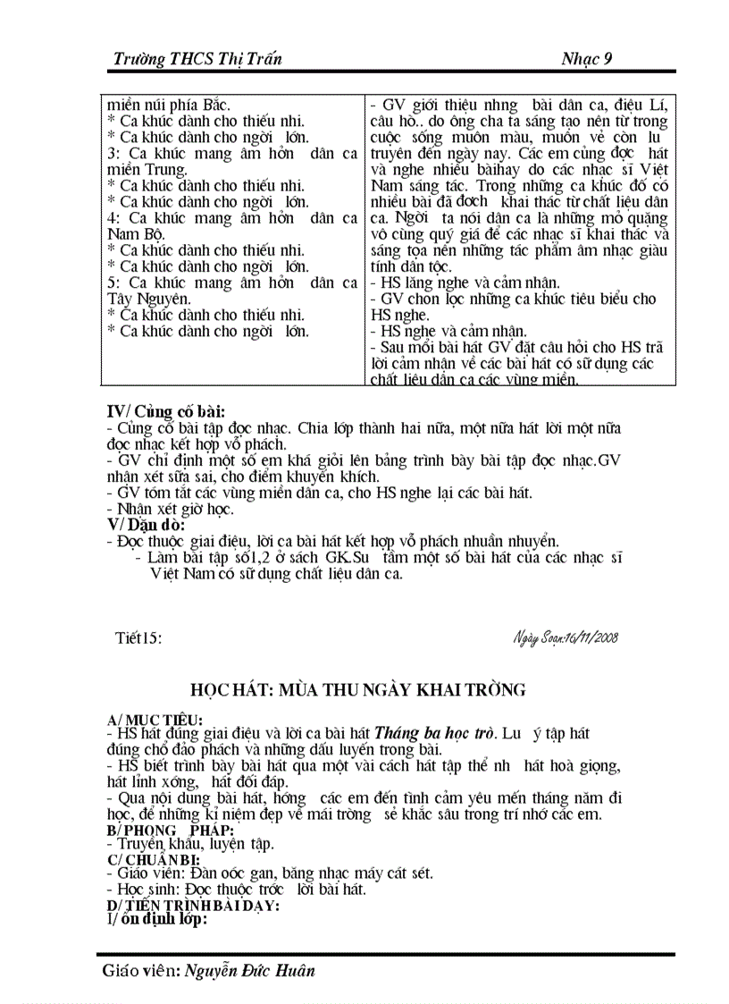 image for page Giáo án âm nhạc 9 năm 2009 2010