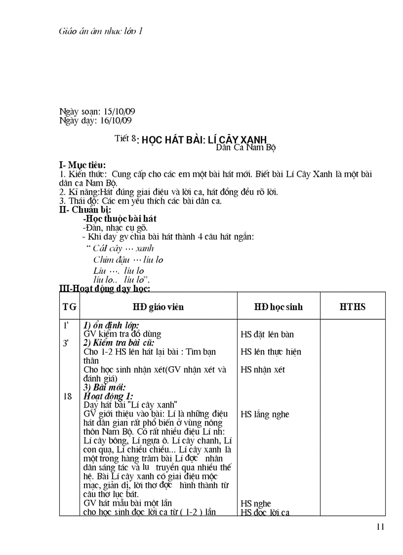 image for page Giao án âm nhạc lớp 1