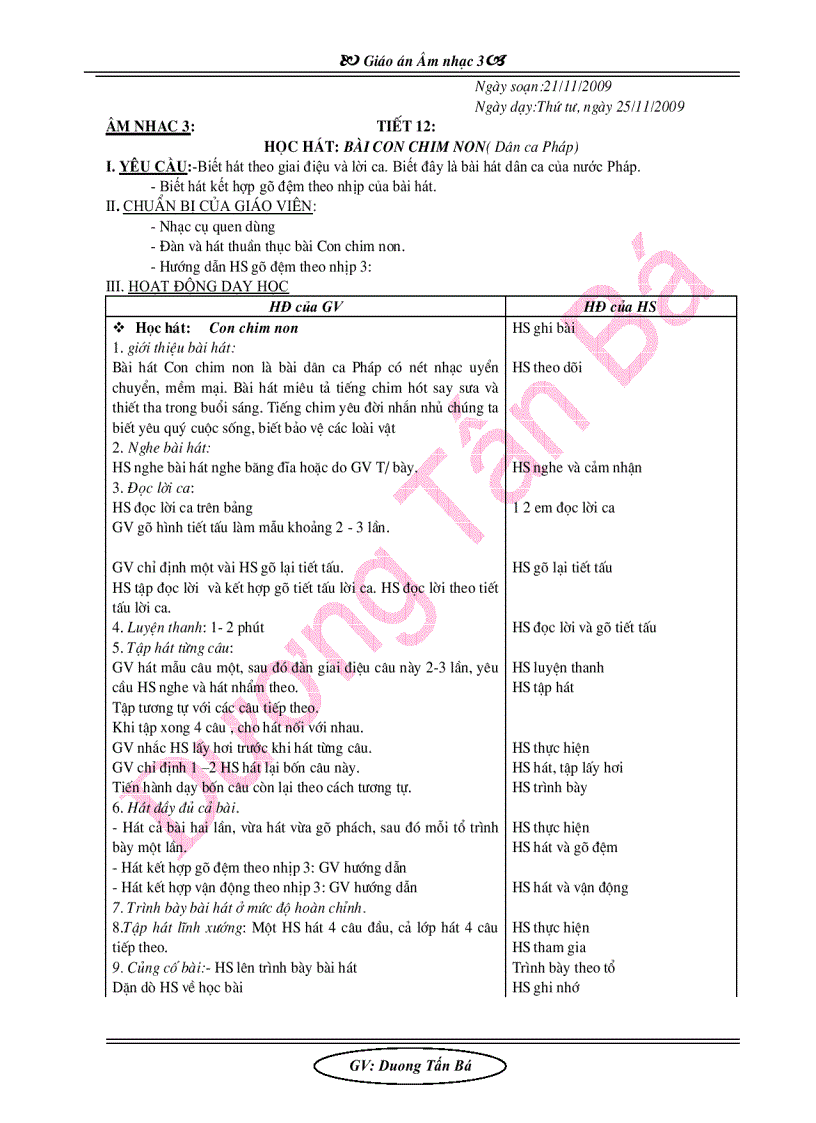 image for page Giáo án âm nhạc lớp 3