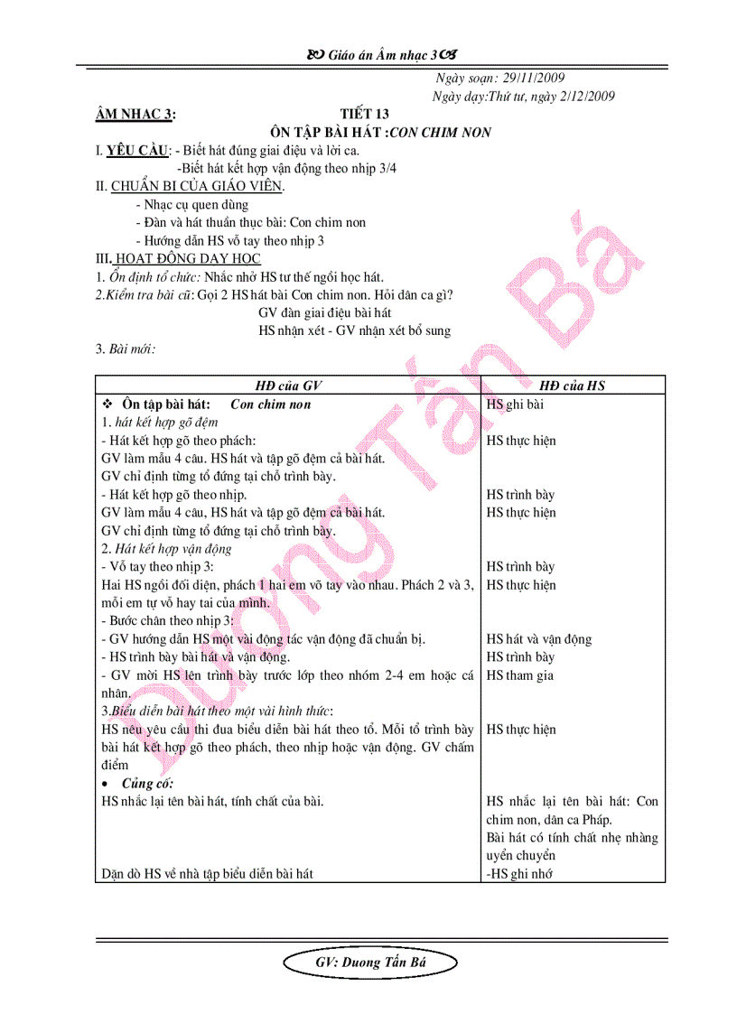 image for page Giáo án âm nhạc lớp 3