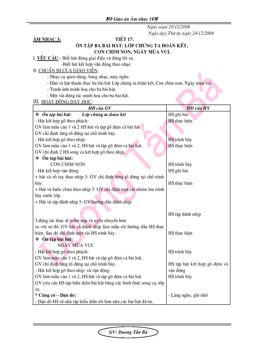 image for page Giáo án âm nhạc lớp 3