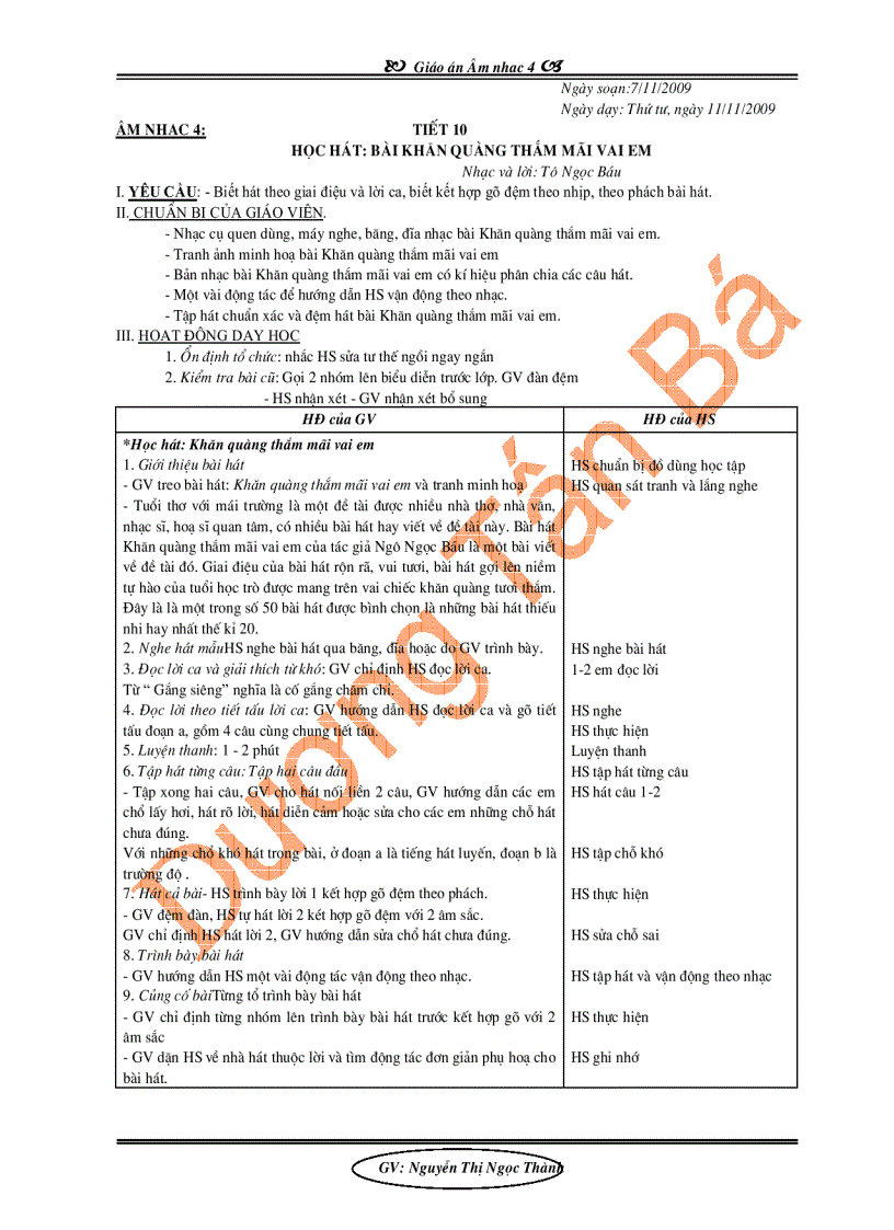 image for page Giáo án Âm nhạc lớp 5