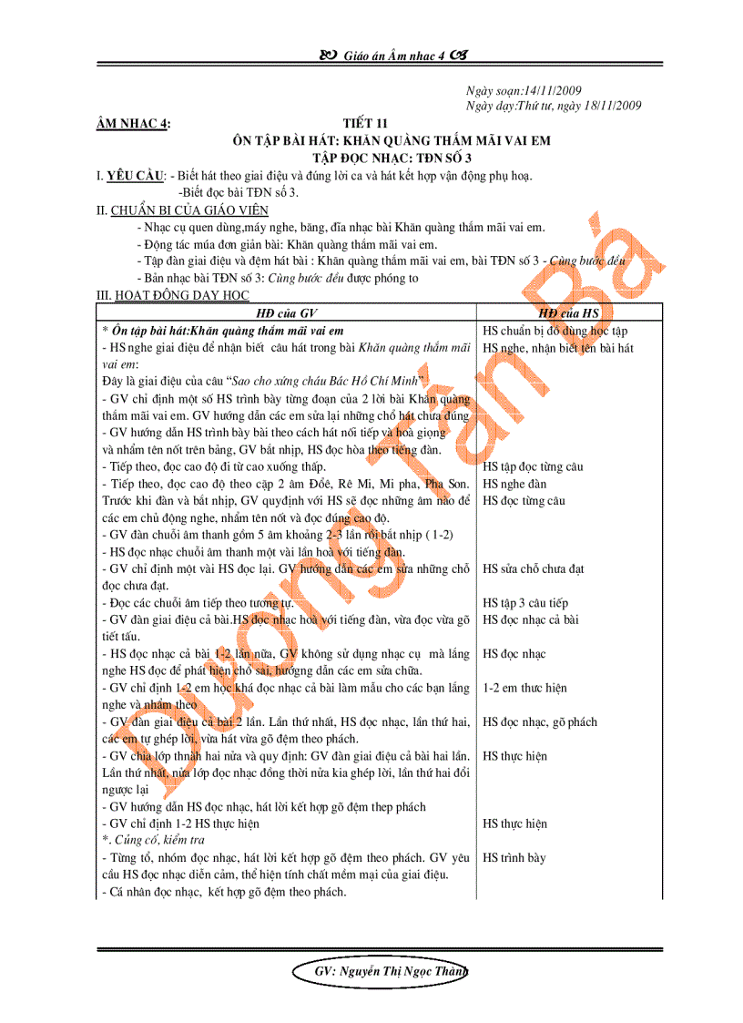 image for page Giáo án Âm nhạc lớp 5