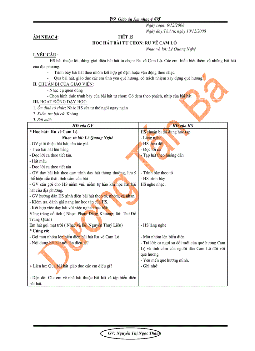 image for page Giáo án Âm nhạc lớp 5