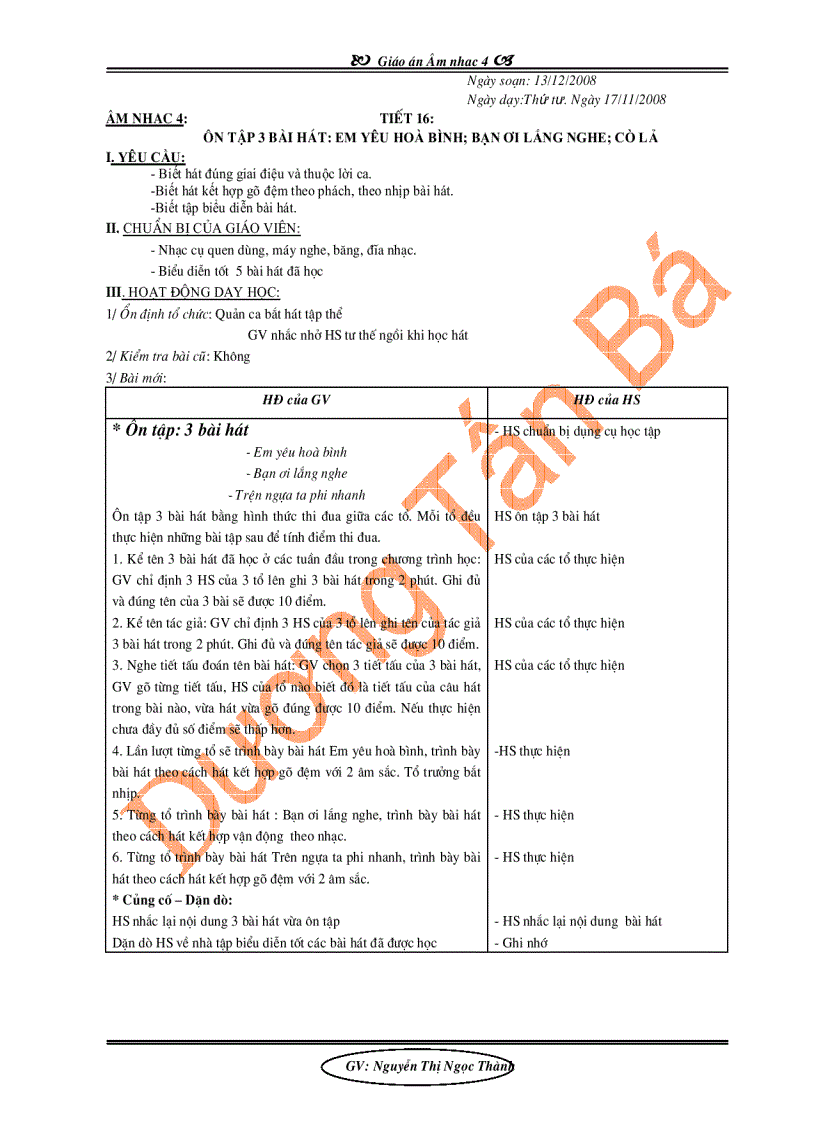 image for page Giáo án Âm nhạc lớp 5