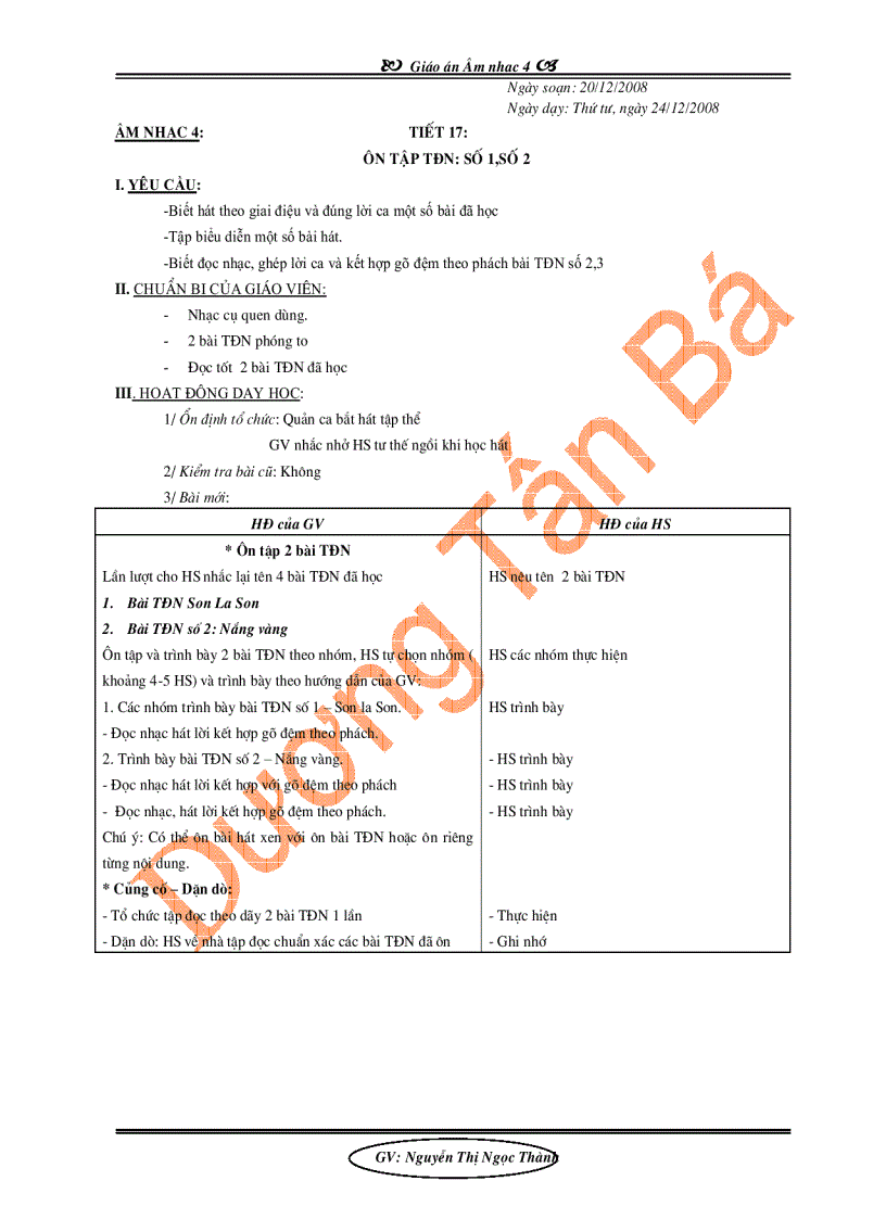 image for page Giáo án Âm nhạc lớp 5