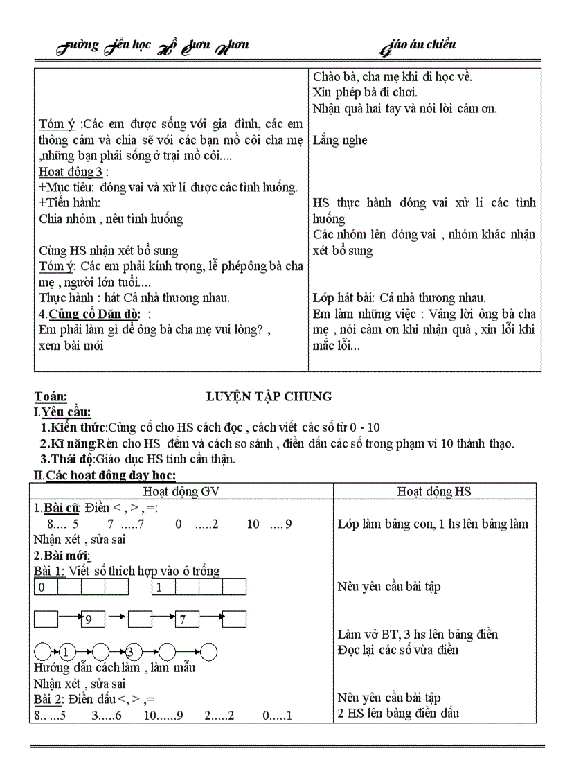 image for page Giáo án chiều tuần 7 lớp 1