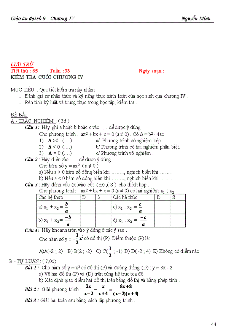 image for page Giao an chuong IV dai 9