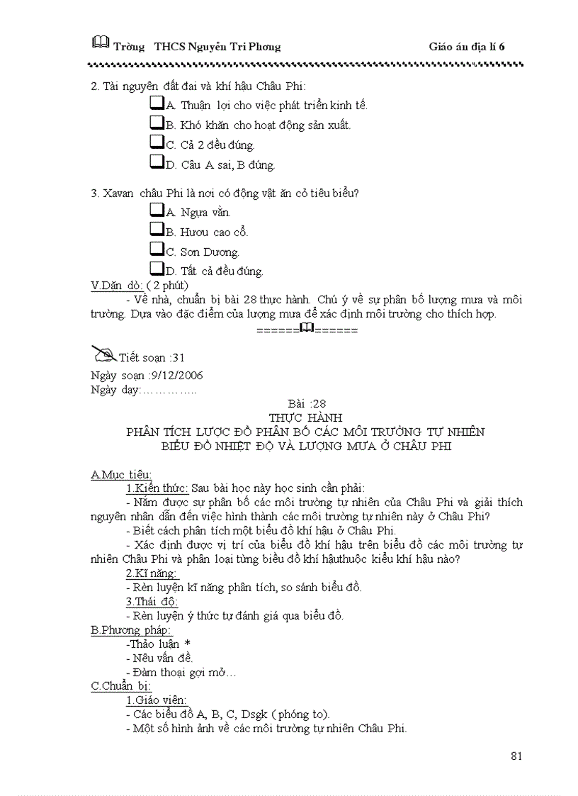 image for page Giáo án địa lý 6