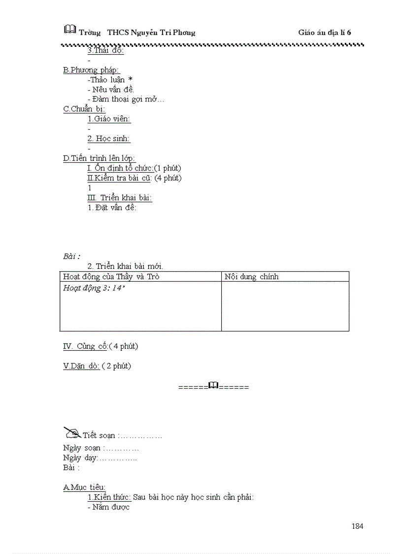 image for page Giáo án địa lý 6