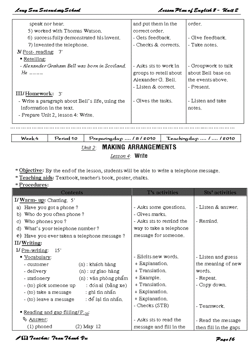 Giao an English 8 2010 2011