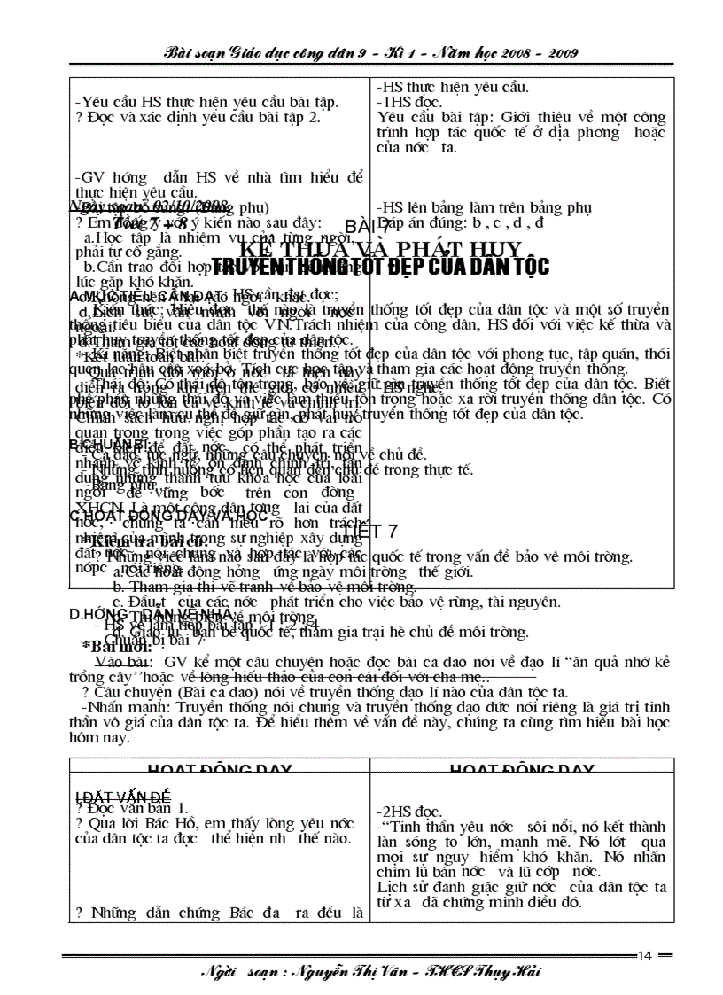 image for page Giáo án Giáo dục công dân 9 Kì 1