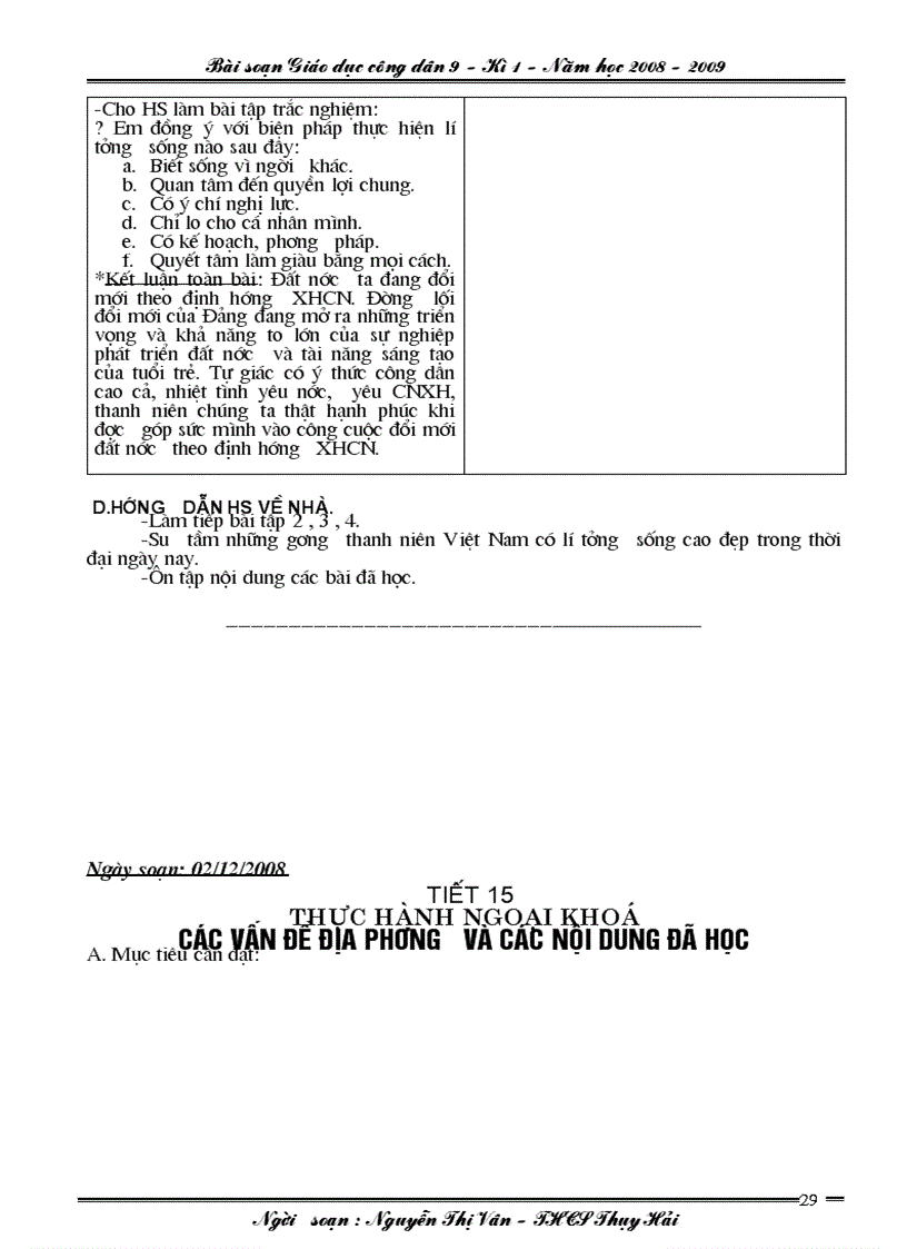 image for page Giáo án Giáo dục công dân 9 Kì 1