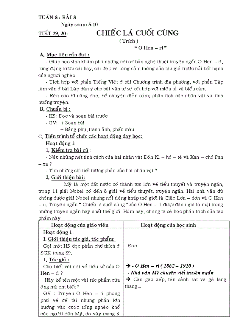 image for page Giao an HG van 8 Chiec La cuoi cung