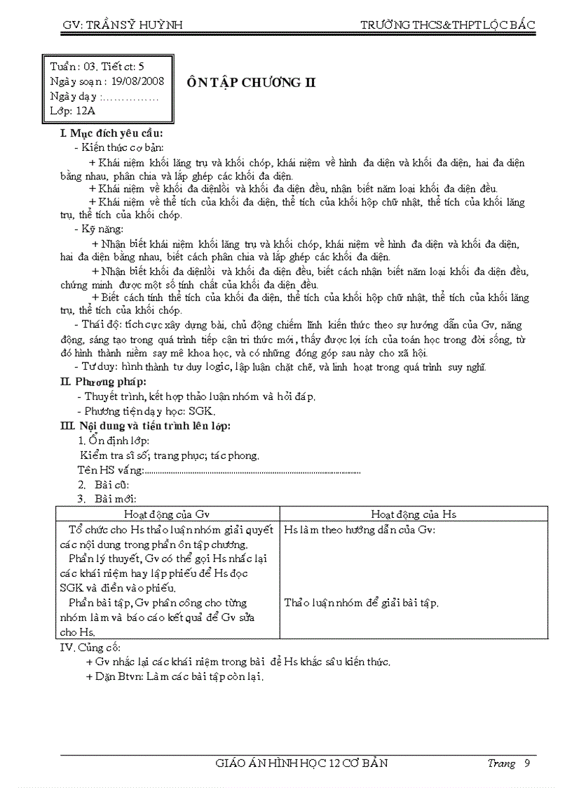 image for page Giáo án hình học 12