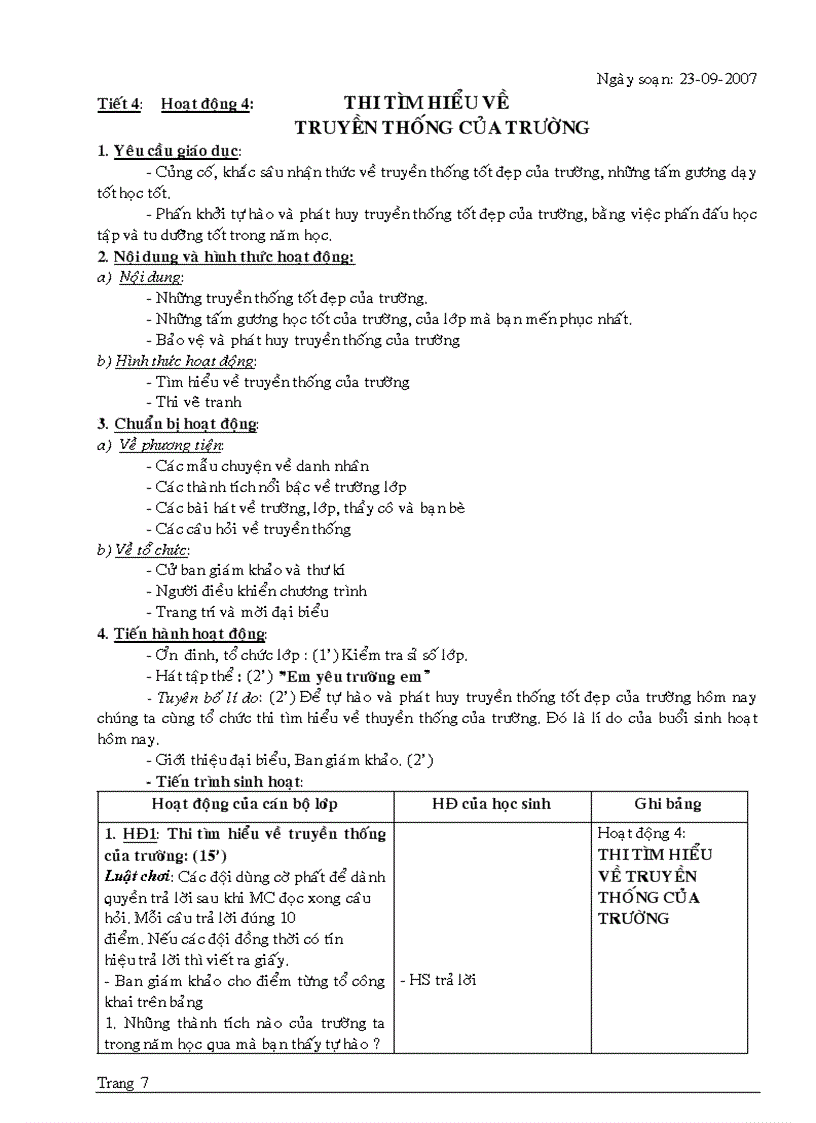 image for page Giao an Hoat Dong Ngoai Gio HK2 lop 7