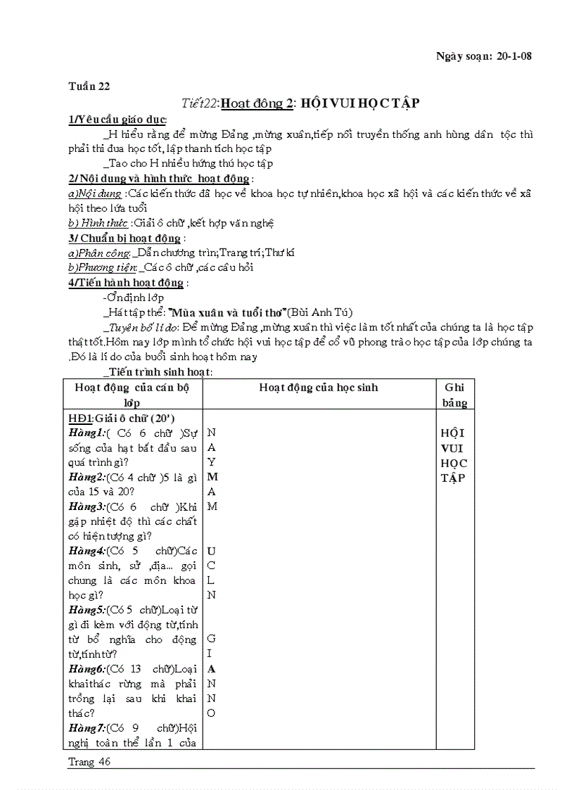 image for page Giao an Hoat Dong Ngoai Gio HK2 lop 7