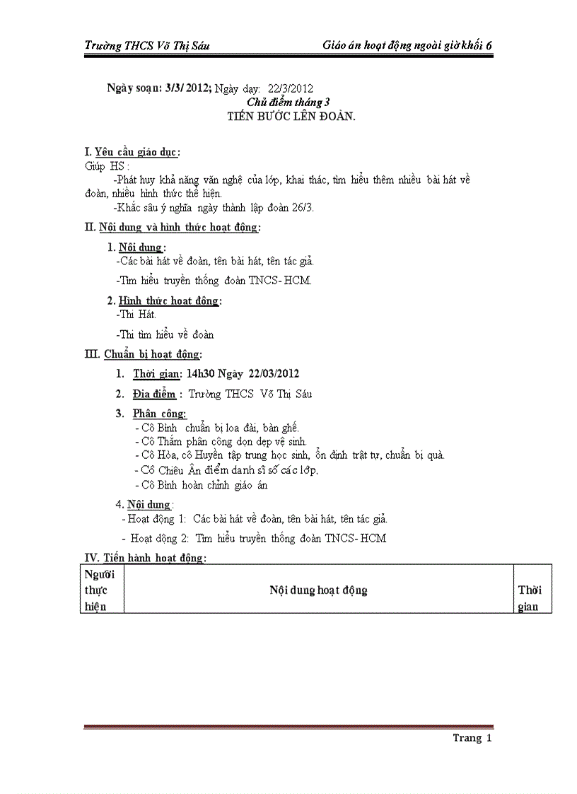 image for page Giáo án hoạt động ngoài giờ tháng 3