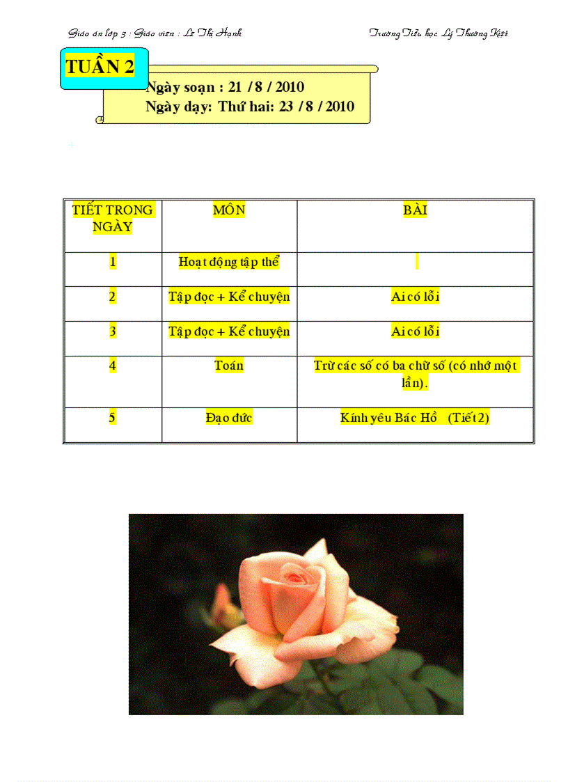 image for page Giao an lop 3 tuan 2 thu 2 3