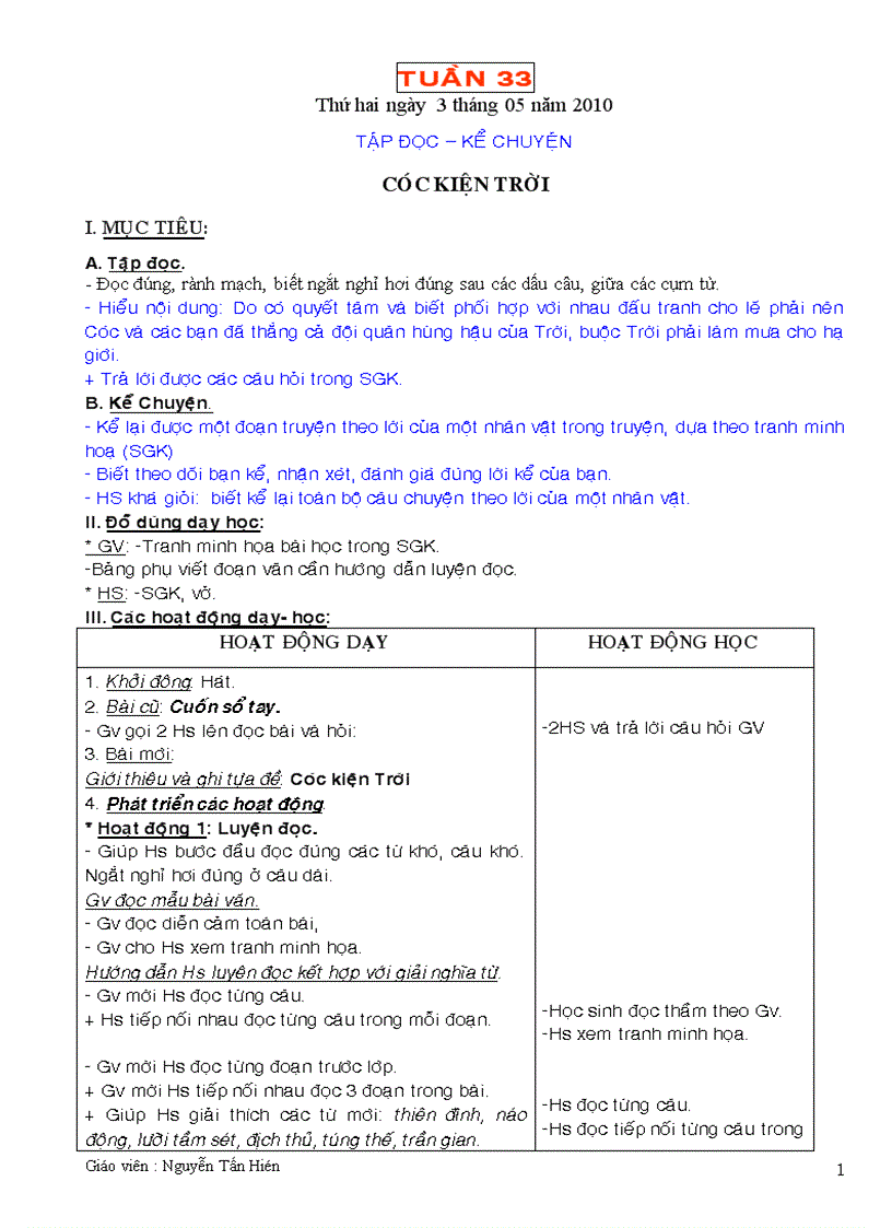 image for page Giáo án lớp 3 tuàn 33