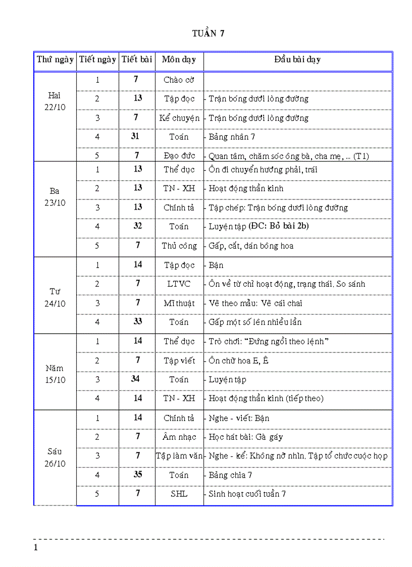 Giáo án lớp 3 tuần 7 12