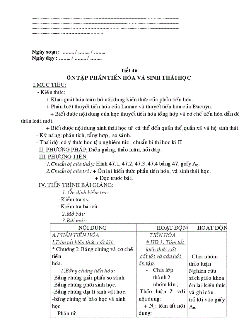 image for page Giáo án Sinh 12 chương trình mới 2 cột