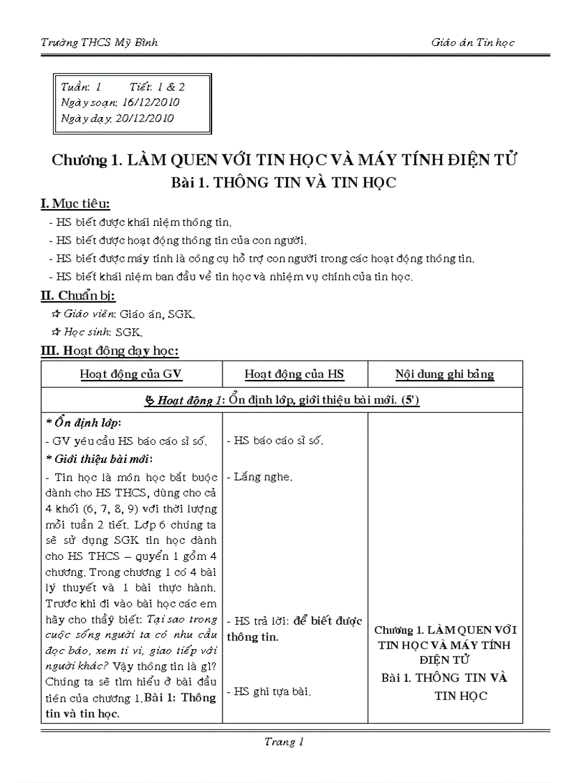 image for page Giao an Tin 6 Tuan 1