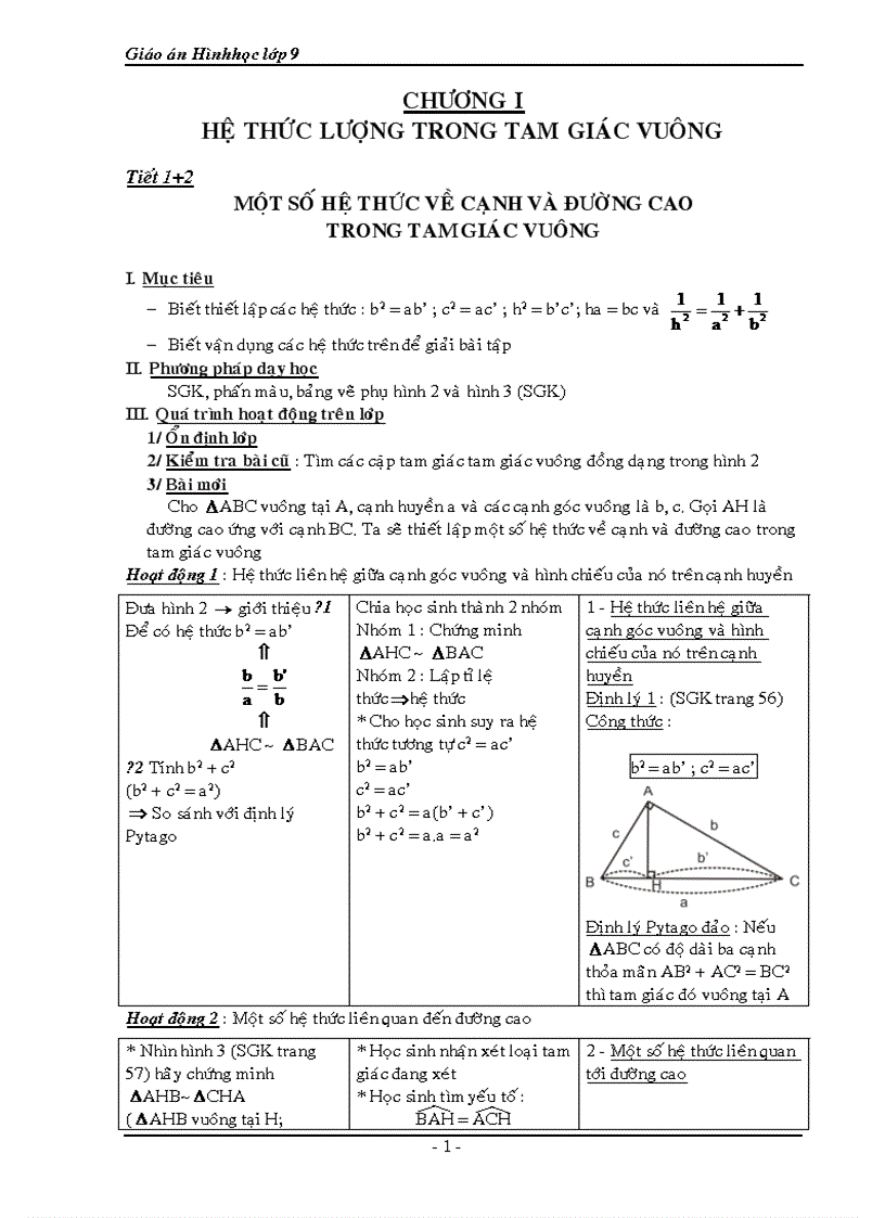 Giáo án toán hình học tham khảo