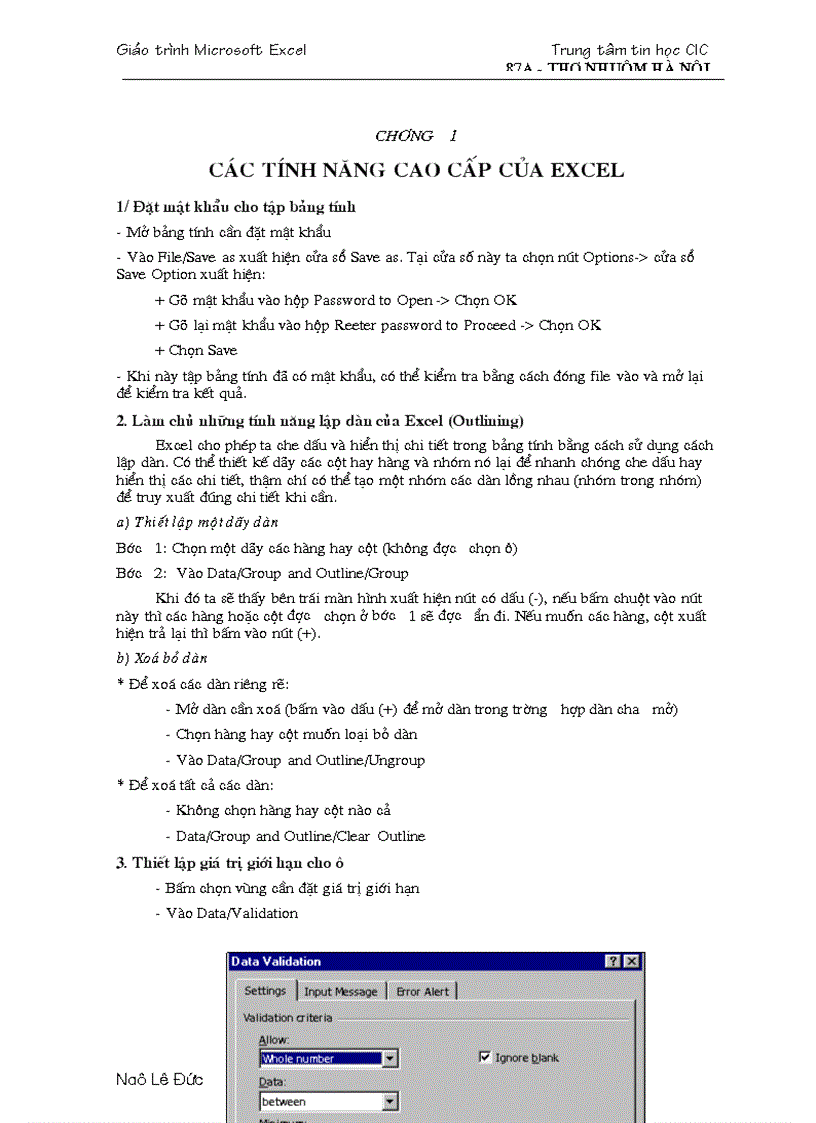 image for page Giao trinh Excel nang cao