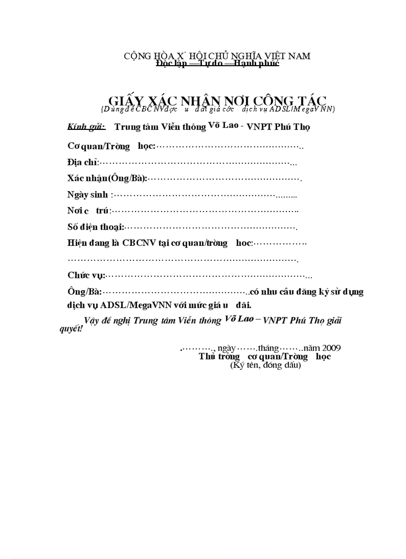 image for page Giấy xác nhận nơi công tác