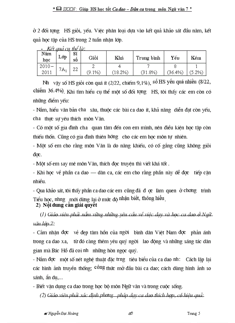 Giúp hs học tốt ca dao dân ca trong môn ngữ văn 7 hbt 11