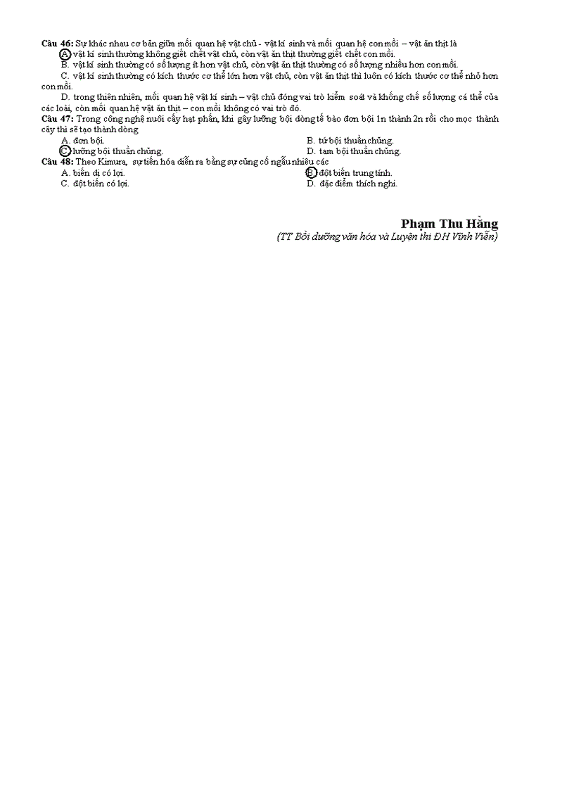 image for page Gợi ý giải đề thi TNTHPT 2009 môn Sinh học