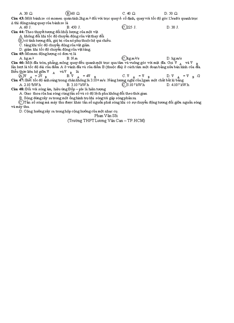 image for page Gợi ý giải đề Vật lí thi TN THPT 2009