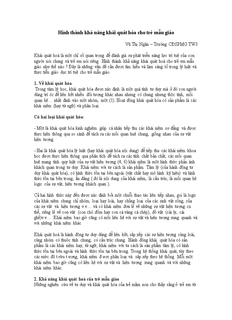 image for page Hình thành khả năng khái quát hoá cho trẻ mẫu giáo